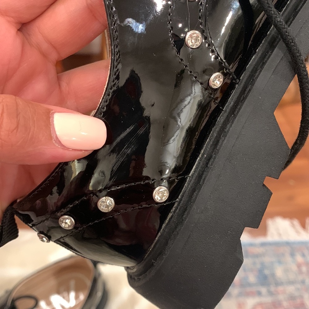 ZARA Patent Leather Chunky Heel Studded Oxford Shoes - Picture 12 of 15